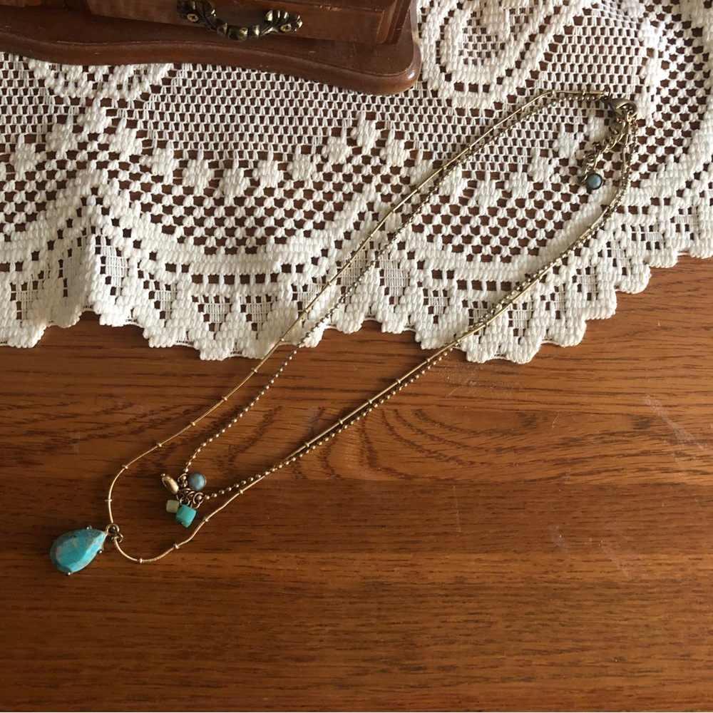 Faux Gold and Turquoise Linked Adjustable Layering Necklaces